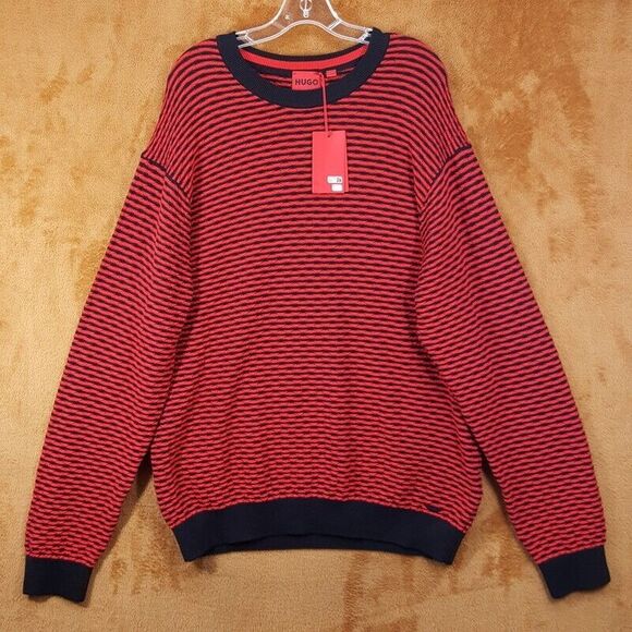 HUGO BOSS Sweater Mens XXL Red Pullover Crew Knit 100% Cotton SONDERSON $178 - Picture 2 of 9